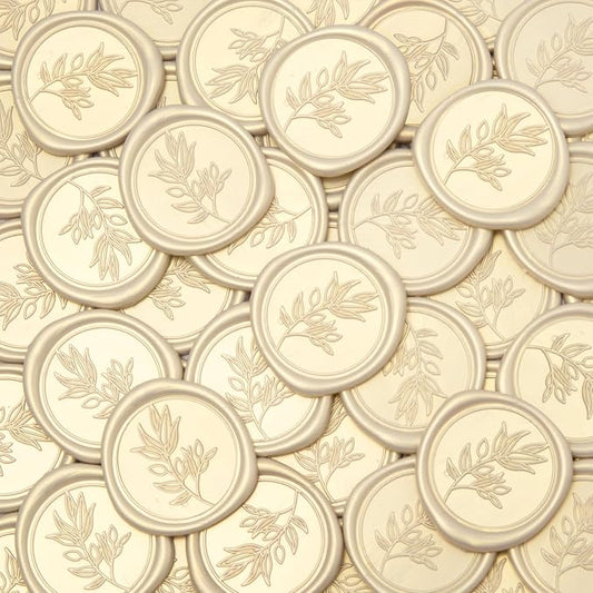 50Pcs Ivory White Self-Adhesive Wax Seal Stickers Wedding, Olive Branch Style Wax Seal Perfect for Wedding Invitation or Envelope Good Adhesion and Easy to Use