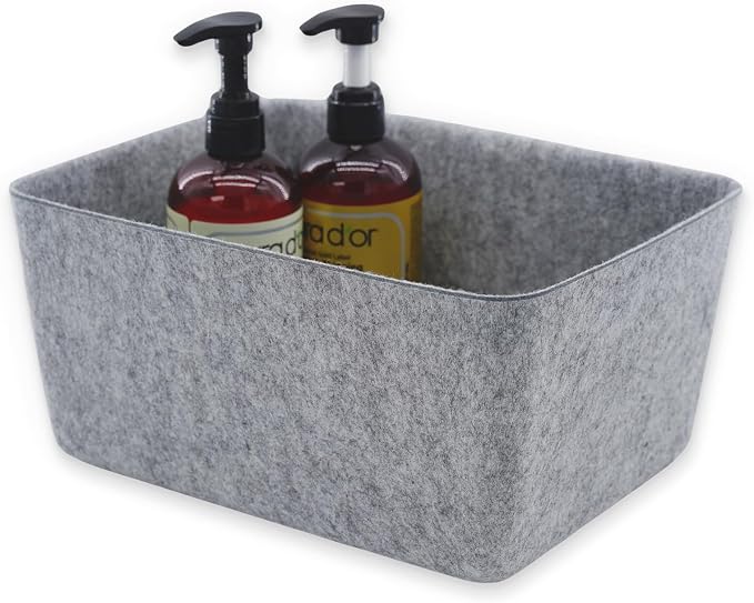 Felt Storage Bin Wide Deep Drawer Organizer Caddy Minimal Box Gray