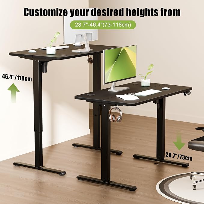 40"x24" Standing Desk, Height Adjustable Sit-Stand Home Office, Black | Electric Adjustable Standing Desk, Sit to Stand Computer Office Desk with Splice Board, Memory Preset, Lifts 28.7''-46.5"