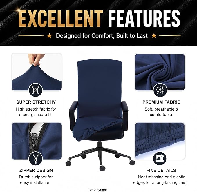 Elastic Computer Chair Cover with Durable Zipper - Protective Removable Washable Universal Office Desk Chair Seat Slip Cover for Dogs, Cats, Pets - Stretchy Soft Anti-dust Desk Chair Seat Protector