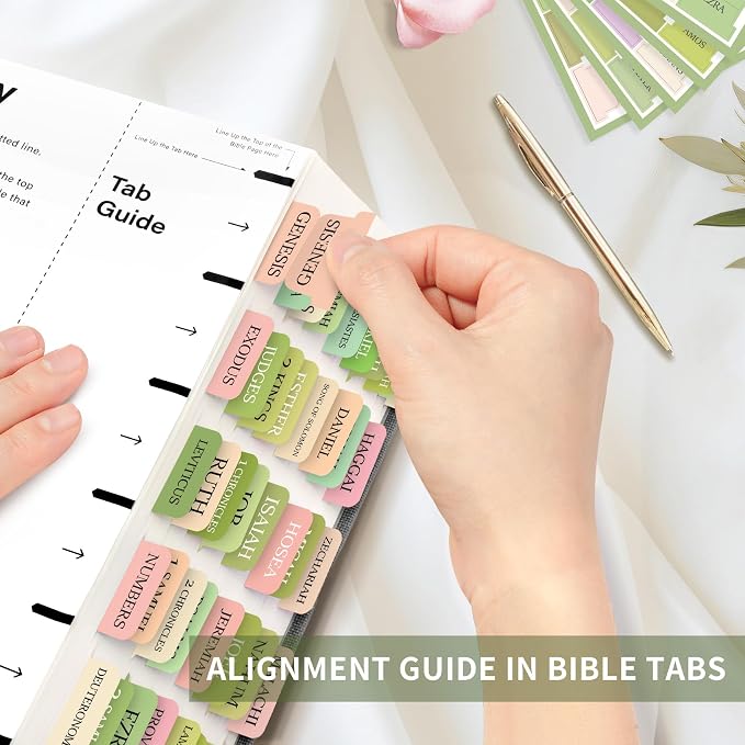 Bible Tabs for Women & Men, Bible Tab for Study Bible, Large Print Bible Tabs for Easy Navigation, Bible Index Tab, 66 Tabs Old & New Testament, Extra 9 Blank Tabs - Waterlily Garden
