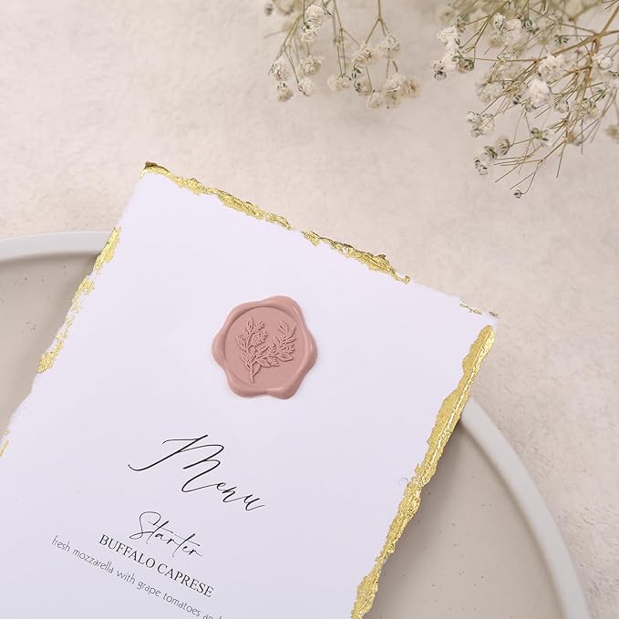 UNIQOOO Wax Seal Stickers - Eucalyptus Wedding Invitation Envelope Seal Stickers, 100 Pcs Self- Adhesive Dusty Rose Stickers, Perfect for Invitation, Christmas, Gift Wrapping, Party
