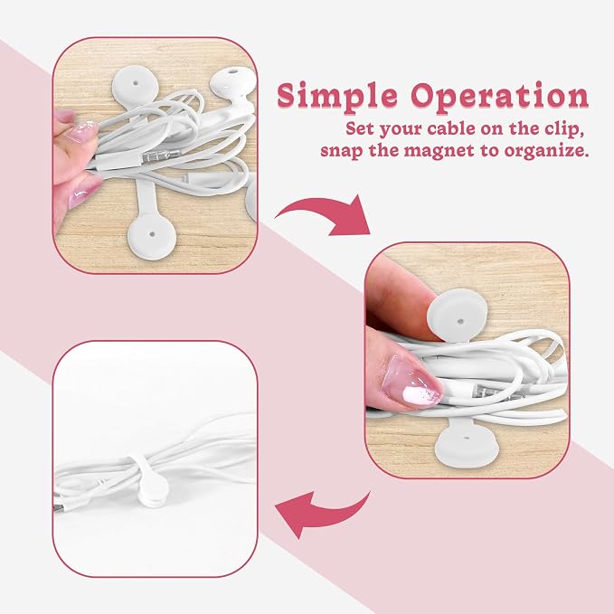 Viaky Magnetic Cable Ties 6-Pack,Silicone Cord Ties Cable Straps,White | Magnetic Twist Ties,Cord Clips for Charging Cords,USB Cable,Keychain,Magnetic Cable Clips for Home,Office,Kitchen,Travel