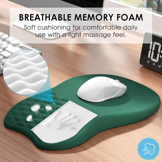 MROCO Ergonomic Mouse Pad with Wrist Support, 11.8 x 7.8 in, Forest Green | Memory Foam Wrist Rest Mouse Pad, Non-Slip Base, Smooth Lycra Surface for Office & Home, Comfortable Wrist Support