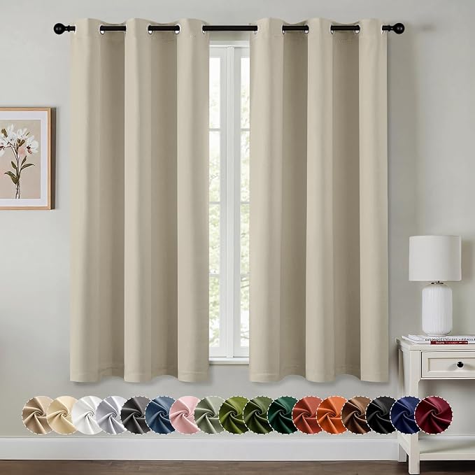MIULEE Blackout Curtains for Bedroom Living Room 2 Panels, Thermal Insulated Room Darkening Drapes Grommet Noise Reducing Light Blocking Window Treatments 63 Inches Long 40x63 Inch Sand