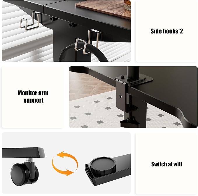 ERGOMAKER Low Height Adjustable Desk with Lockable Wheels, Lifts 18.9"-29.5", 31.5" x 23.6" Electric Small Standing Desk with Splice Board for Home Office & Short People(Black Frame, Black Desktop)