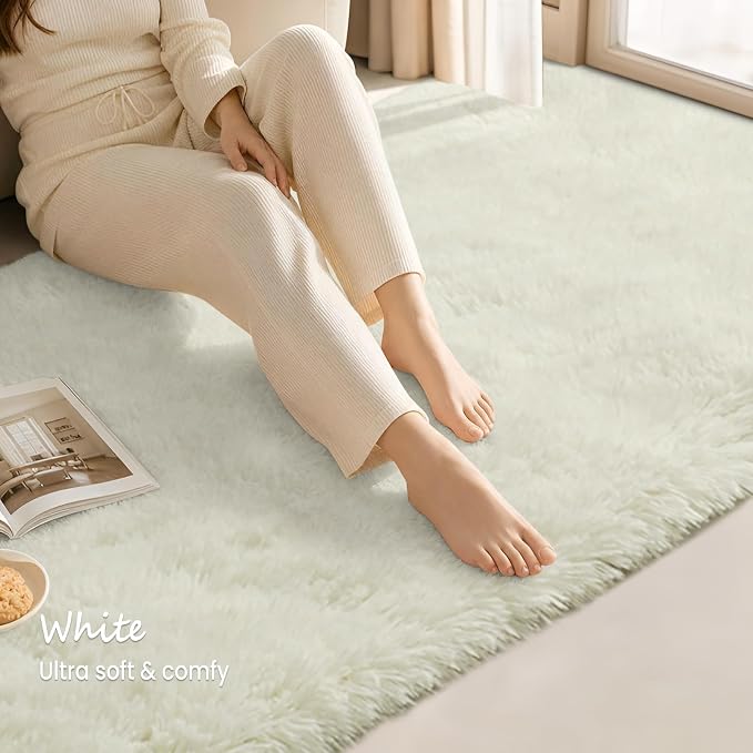 Zentavio Runner Rugs for Hallway 2x6 Shag Soft Bedroom Bedside Rugs Non Slip Fluffy Carpet for Kids Girls Boys Home Decor Aesthetic Dorm Nursery White