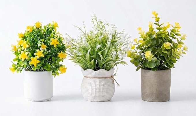 AUUGUU Small Artificial Potted Plants for Desk Decor, Mini Fake Plants for Bathroom, Office Desk Decor, Shelf Home Decor, Realistic Faux Greenery Indoor
