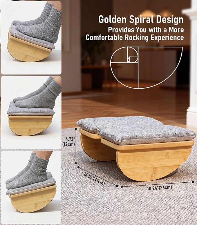 Bamboo Foldable Foot Rest Under Desk with Washable Cushion,Ergonomic Foot Stool,Rocking Footrest for Under Office Desk, Desk Leg Rest for Home Office (Natural Color)