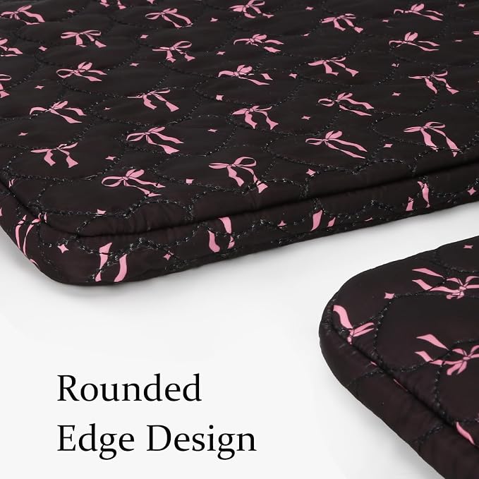 Cute Bow Puffy Laptop Sleeve 13-15 Inch Cute Quilted Laptop Protective Case Padded Bow Computer Sleeve for MacBook