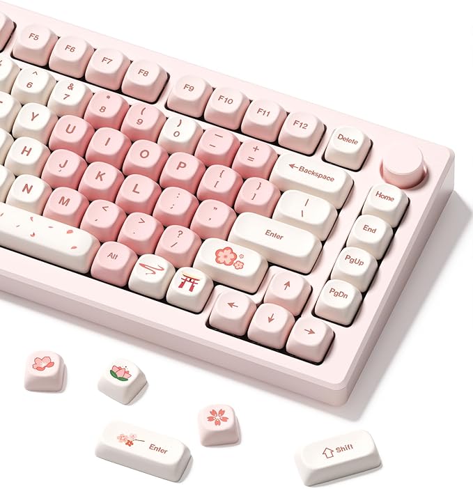 XVX Pink Cute PBT Keycaps-MOA Keycap, Sakura Love keycap Custom Keyboard Keycaps 60 65 75 100 Percent, 5 Side Dye Sublimation Keycap, 143 Keys Keycap Set for Cherry Gateron MX Switches Keyboards