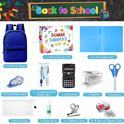 Gilprop 126 Pcs 2026 Middle High School Supplies Kit with Backpack for Student 6-12 Grades, Back to School Supplies Bulk Bundle Essential Notebook Calculator for Senior Student(Navy Blue)