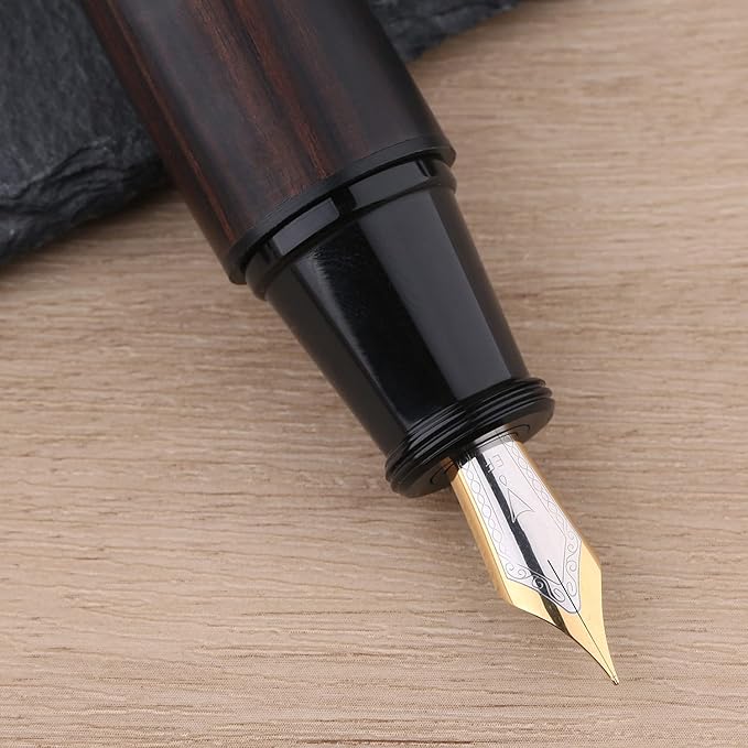 Majohn Q1 Fountain Pen Medium Nib Black Wood, Little Fat Man Eyedropper Filling Pocket Pen Large Capacity