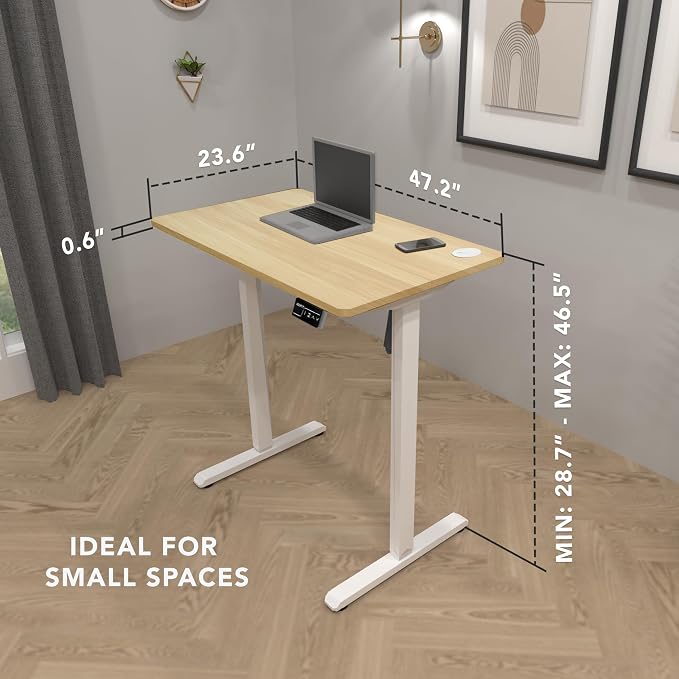 Mount-It! Maple Standing Desk 48x24 – Electric Height Adjustable Sit to Stand Desk with Memory Presets, Ergonomic Workstation for Home Office or Study, White Frame with Maple Splice Board Top