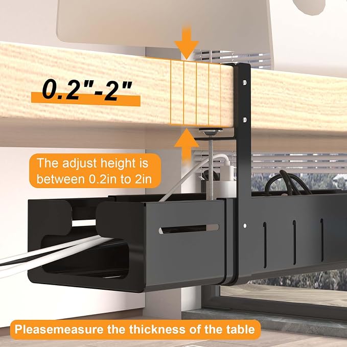 Under Desk Cable Management Tray Black | Expandable 25.27"-38.66", Sturdy Steel Desk Cord Hider Raceway for Office/Home