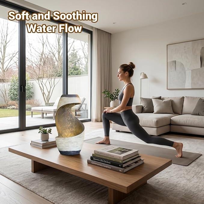 Sunlinua Modern Tabletop Water Fountain for Women Indoor Zen Relaxation Water Fountains Desktop Waterfall with Soothing Sound for Meditation Desk Home Office Decor