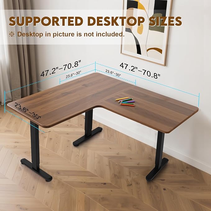 TOPSKY Dual Motor Height Adjustable L-Shaped Desk Frame, 270 lbs Capacity, Supports Multiple Monitors, Black 3-Leg Standing/Sitting Base for Home & Office, DF03.02 (Frame Only)