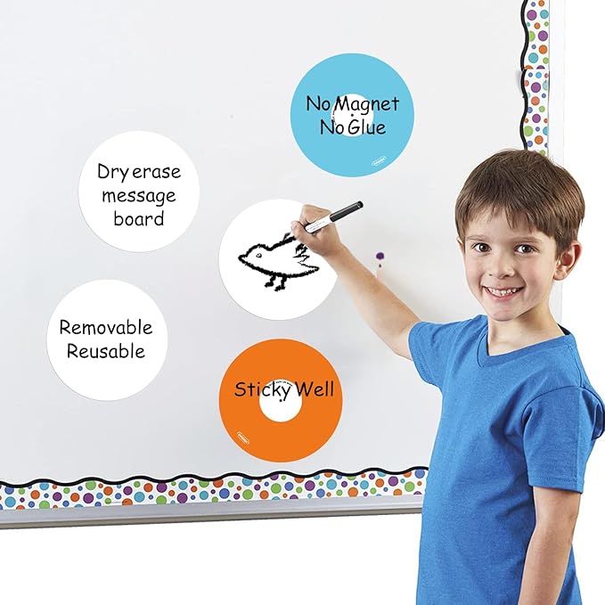 Dry Erase Sticky Notes Multi-Use Label Stickers for Desk, Wall, Fridge, Reminders, Labels, Lists, Removable &Reusable, 12 Pack (5" in Circle Multicolor)