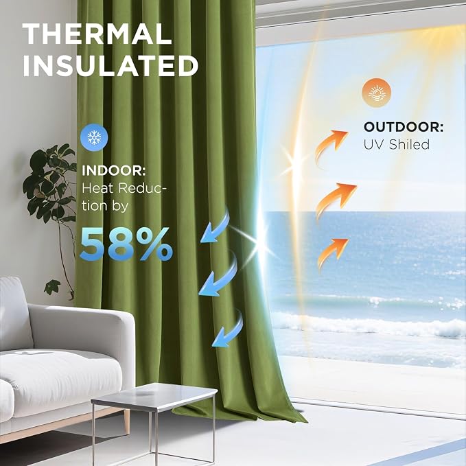 Joydeco Moss Green 100% Blackout Curtains 90 Inch 2 Panels, Luxury Thermal Green Velvet Curtains for Bedroom Living Room, Soundproof Blackout Window Drapes, Grommet Top (52W x 90L)