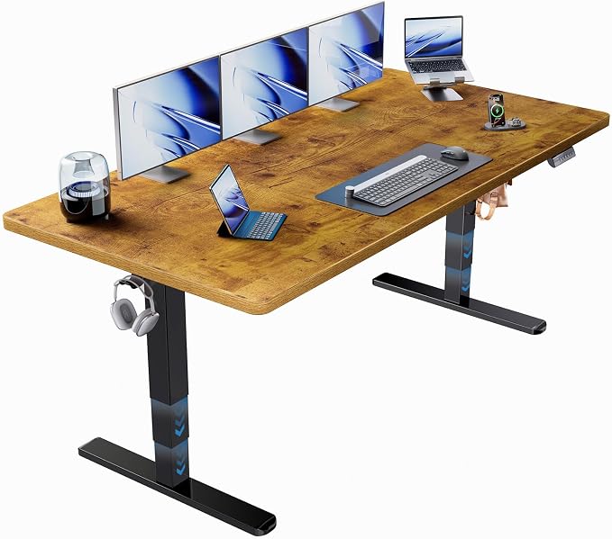 HUANUO 71x35 Inch 3-Stage Legs Electric Standing Desk,Large Height Adjustable Office Desk with Brushless Motor,Stand Up Desk with 4 Memory Presets & 2 Hooks,Computer Desk for Home Office,Vintage Brown