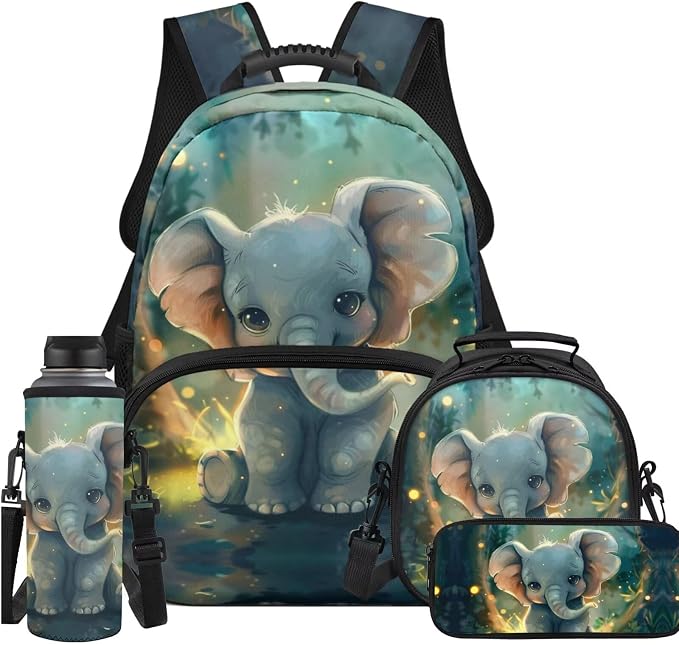 Ystardream Cute Elephant Backpack for Girls 7th Grade Kids School Backpack with Luch Bag for Girls Elementary Bookbag with Large Capacity Design Wear Resistant Pencil Case,Water Bottle Sleeve