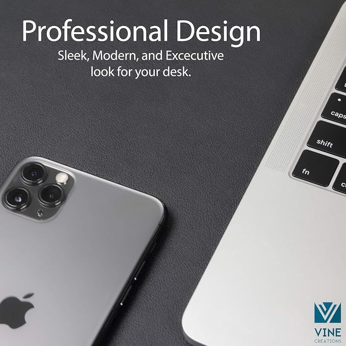 Vine Creations Leather Desk Mat Large 32" x 17", Desk Protector Mat, PU Leather Desk Pad, Large Mouse Pad, Desk Blotter, Desk Pads on Top of Desks, Desk Matt for Desktop, Office Desk Mat (Black)