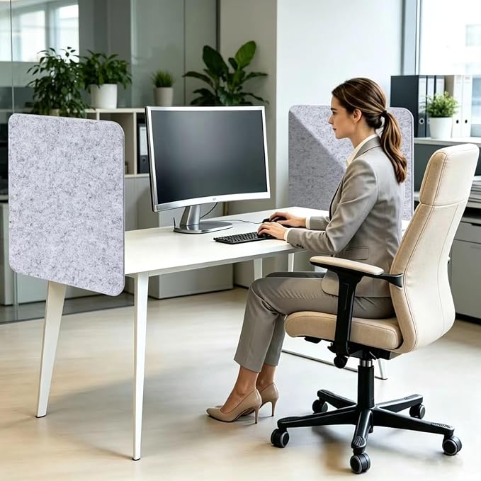 Desk Divider 2 Pcs Desk Privacy Panel 23.6'' x 23.6'',Acoustic Sound Absorbing and Noise Reducing Desk Partition for Office Desk,Clamp-on Desk Divider Partition with Adjustable Universal Base
