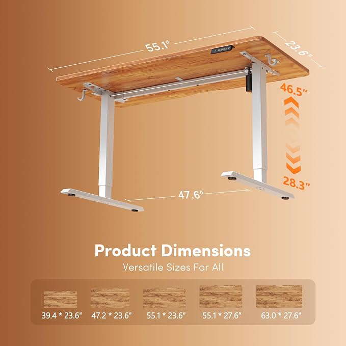 FEZIBO Standing Desk, 55 × 24 Inches Electric Height Adjustable, Sit and Stand Up, Computer Office Desk with Splice Board, Light Rustic