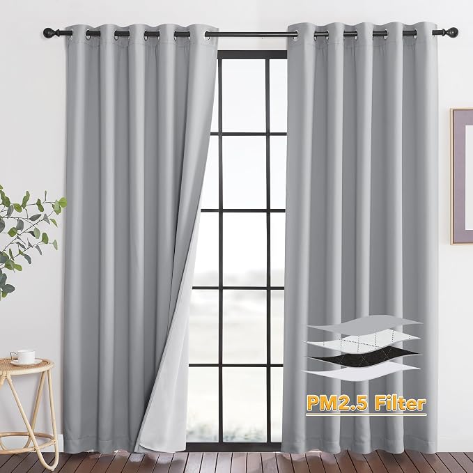 RYB HOME Dustproof Curtains for Large Window, Soundproof Thermal Insulated Blackout Curtains for Sliding Glass Door Furance Office Dorm Bedroom Living Room, Silver Grey, W62 x L84 inch, 2 Panels