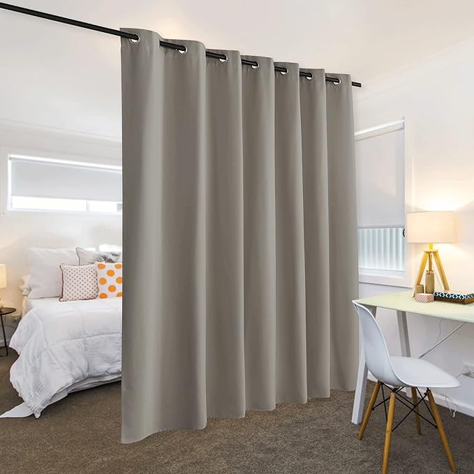 RYB HOME Privacy Room Divider Curtains for Office Bedroom Separation Sound Proof Blanket for Doorway Patio Sliding Glass Door Large Window Curtains Thermal Insulating Blackout, W 100 x L 84, Sand