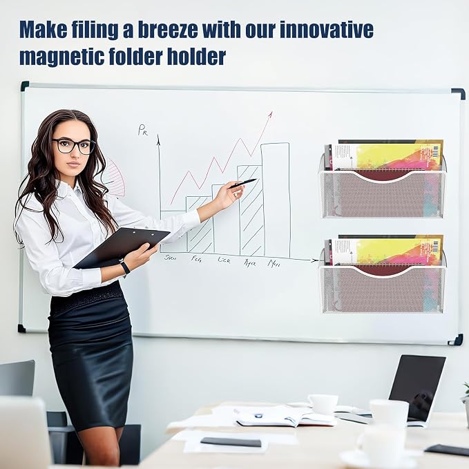 Magnetic File Holder 1 Pockets File Folder Organizer, Office Hanging Magazine Rack for File Cabinets, Magnetic Paper Holder, No Drilling Mail Organizer for Refrigerator, Office