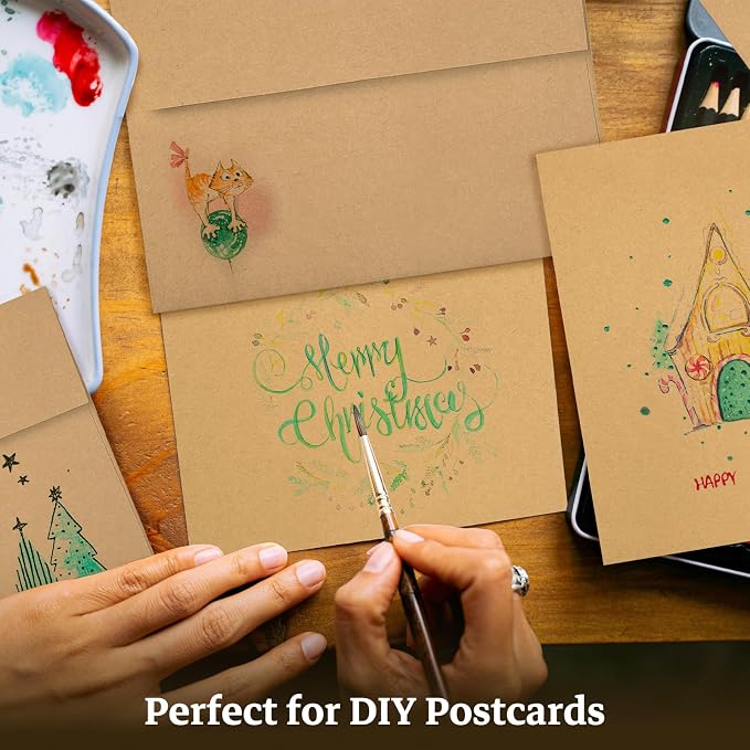 5x7 Brown Kraft Blank Note Cards with Envelopes 100 Pack (Not Folded), Goefun 5x7 Flat Cardstock and A7 Brown Envelopes Self Seal for Wedding, Invitation, Birthday, DIY Notecards & All Occasions