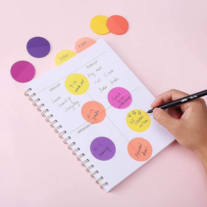 Mr. Pen- Round Transparent Sticky Notes, 1.8”, 4 Pads with Black Fineliner | 200 Sheets, Smooth Writing, Water-Resistant, Clean Removal, Easy-Peel Sticky Notes for Bible Journaling & Planning