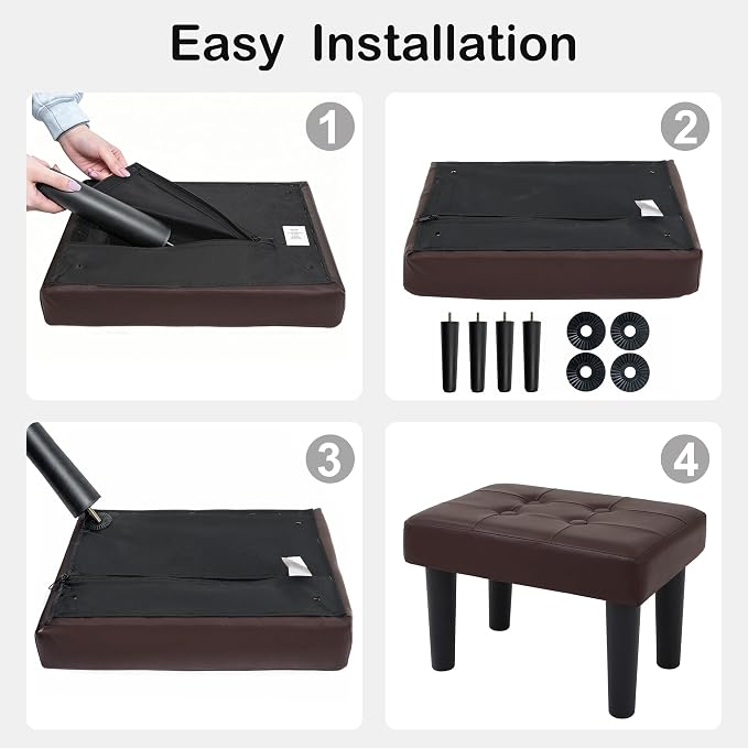 CAROLMADE Footstool Ottoman with Legs, PVC Small Foot Rest Under Desk, Ottoman with Storage for Living Room, Bedroom, Entryway Brown