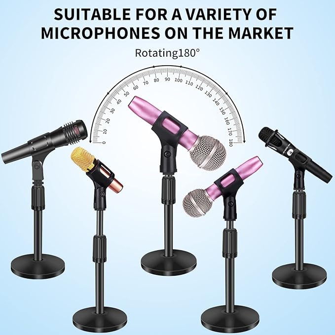 Small Desk Mic stand, Desktop Microphone Stand Adjustable Steel Table Mic Stand with Microphone Clip for Blue Yeti Snowball 10 Inch-14 Inch