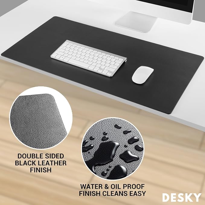 Desky Leather Desk Mat - PU Leather Desk Pad with Anti-Slip Base - Medium