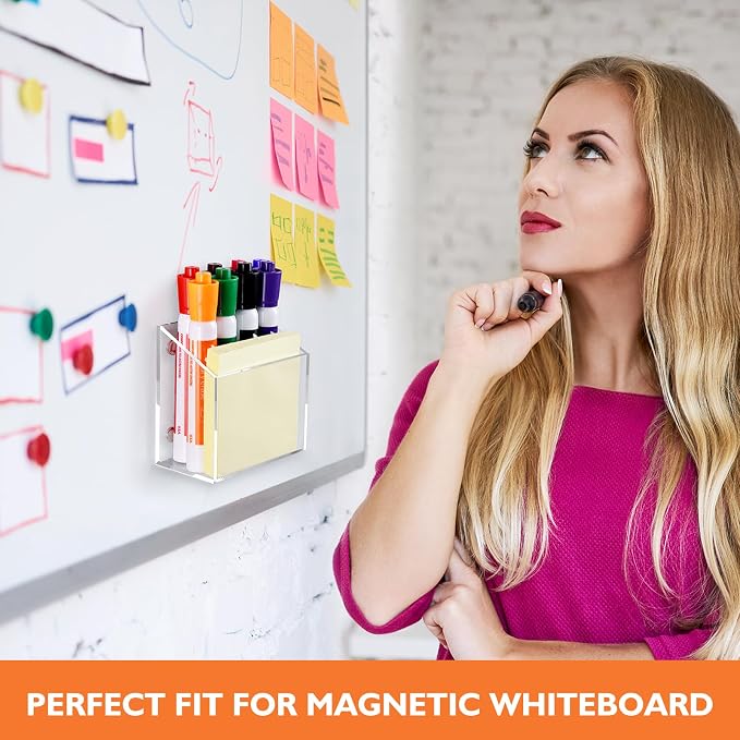 Ameceres Magnetic Pen Holder Classroom Organization Acrylic Marker Holder for Whiteboard Refrigerator Locker Accessories Pencil Dry Erase Marker Basket (1 Compartment * 2)