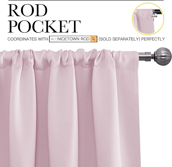 NICETOWN Bedroom Curtains, Room Darkening Draperies Window Curtain Panels, Thermal Insulated Room Darkening Curtains (Lavender Pink, 2 Panels, W34 x L63)
