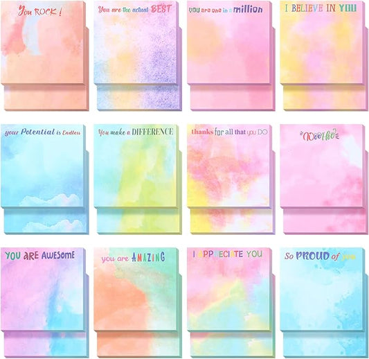 Yinder 24 Pcs Inspirational Sticky Notes Thank You Gift Motivational Sticky Note Pad Employee Appreciation Gift Bulk for Staff Coworker Teacher Nurse Office Groups 3 x 3'' (Thank You,Water Color)