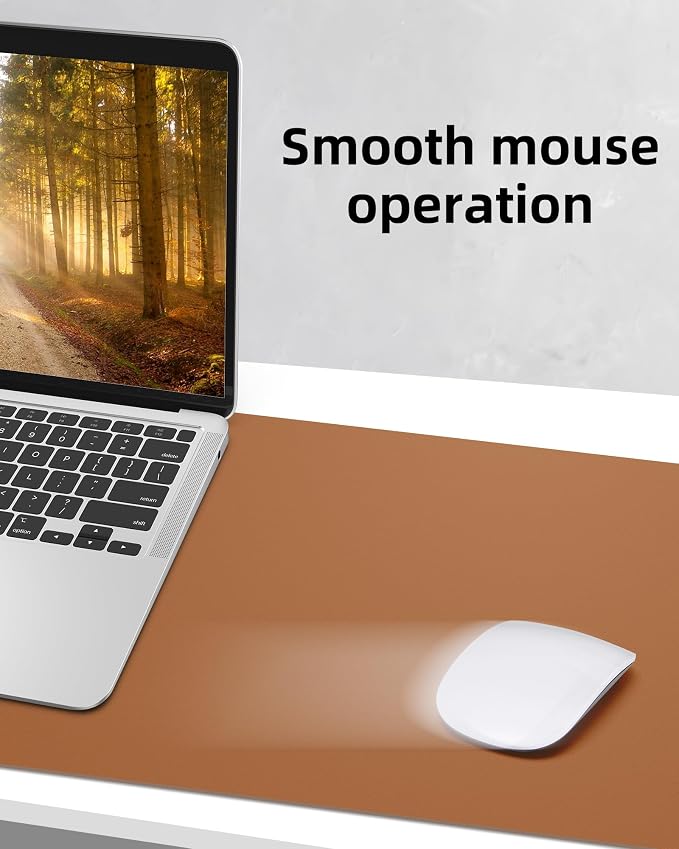 Leather Desk Pad Protector, Mouse Pad, Office Desk Mat, Non-Slip PU Leather Desk Blotter, Large Desk Mat, Waterproof Keyboard Mat for Office/Home/Decor (Light Brown, 55" x 17")