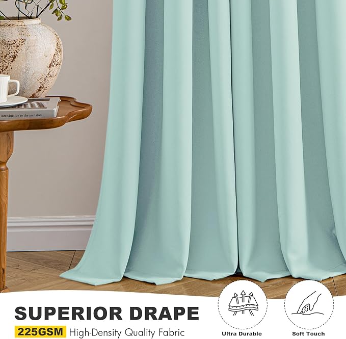 MIULEE Blackout Curtains for Bedroom Living Room 2 Panels, Thermal Insulated Room Darkening Drapes Grommet Noise Reducing Light Blocking Window Treatments 45 Inches Long 40x45 Inch Aqua