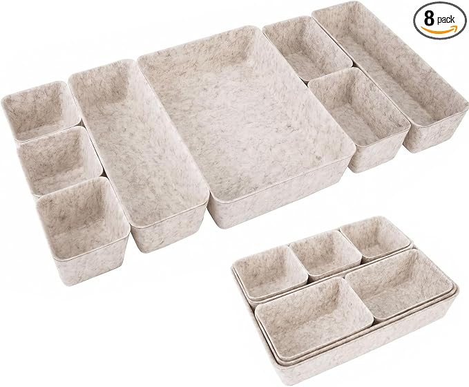 Desk Drawer Organizer Bins, 8pcs Felt Shallow Bathroom Storage Trays, Office Accessories & Workspace Organizers Jewelry & Makeup Boxes Containers(Beige)