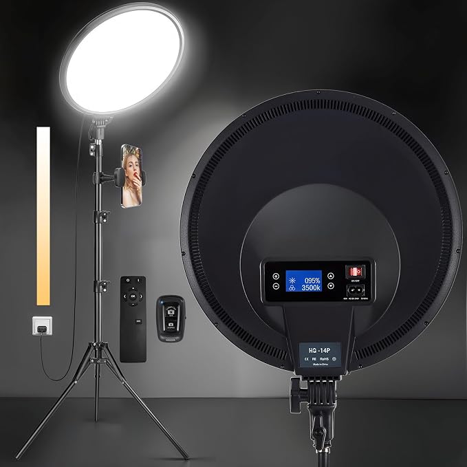 MACTREM 14in Large Ring Light with 71" Tripod Stand/Phone Clip,LCD Display 40W 6000K Full-Screen Selfie Ring Light for Live Stream, YouTube, TikTok, Video Recording, Makeup,Barber,Tattoo,Photography
