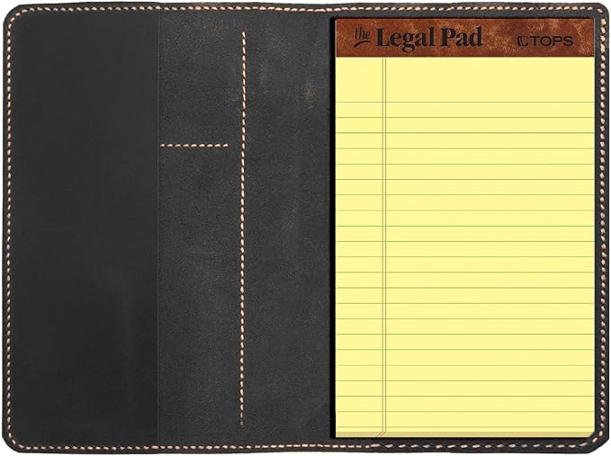 Genuine Leather Notebook Notepad Cover for TOPS The Legal Pad Writing Pads Docket 5" x 8" Cover, retro real leather portfolio folder cover organizer (Black)
