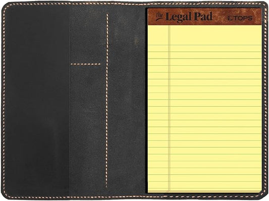 Genuine Leather Notebook Notepad Cover for TOPS The Legal Pad Writing Pads Docket 5" x 8" Cover, retro real leather portfolio folder cover organizer (Black)