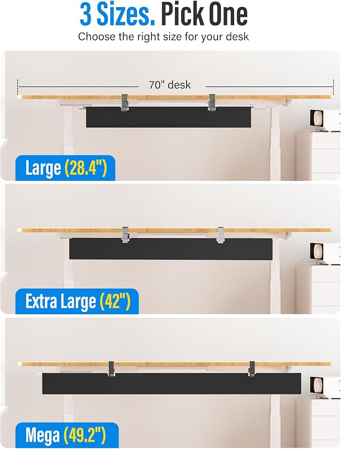 [Upgraded] Large Under Desk Cable Management Tray, Cinati Cable Management Under Desk No Drill, 42" Fabric Cord Hider for Wire Organizer, Cord Organizer for Office, Home - Supports Up to 30lbs Black