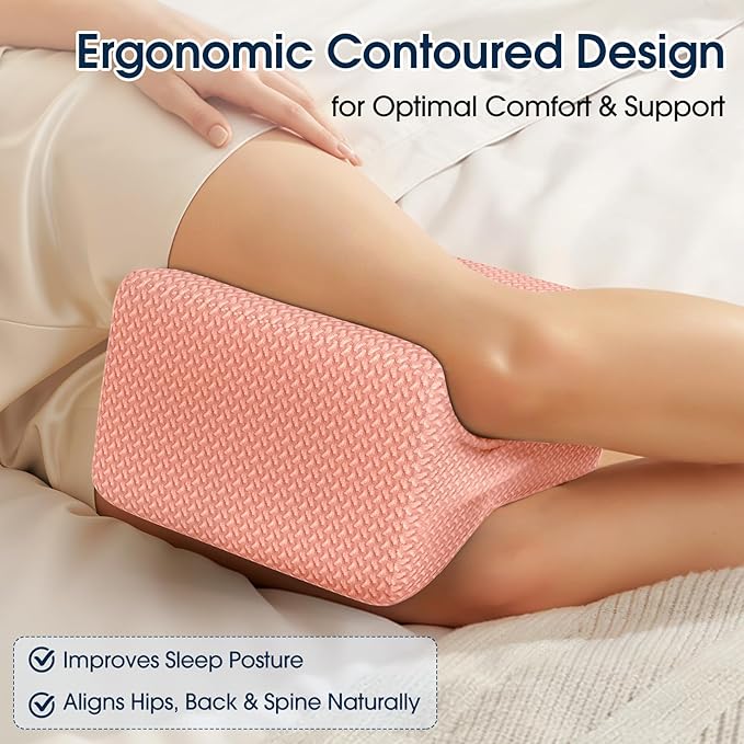 BlissTrends Memory Foam Knee Pillow, Knee Pillow for Side Sleepers, Leg Pillows for Sleeping Blood Circulation, Elevation Pillow for Spine Aligning, Sciatica, Hip, Knee, Ankle Pain, Pink, X-Large