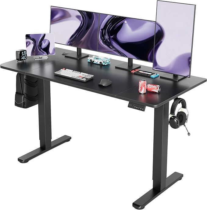 YDN Electric Standing Desk Adjustable Height, 63 x 24 Inches Stand up Desk with Cable Management, Home Office Desks with Splice Board & Black Frame, Black Top