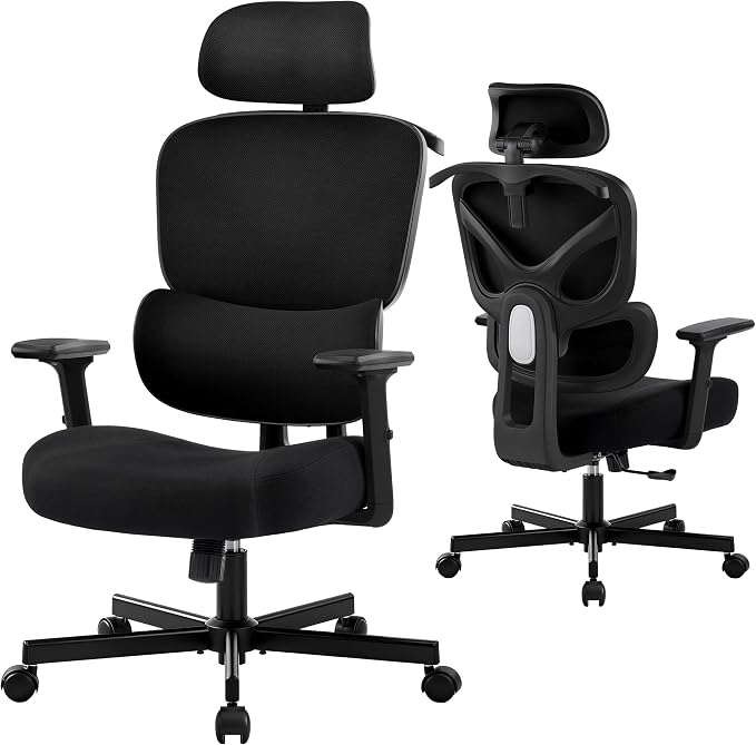 AreShark Ergonomic Office Chair - High Back Breathable Mesh Desk Chair with Lumbar Support & Adjustable Headrest - Rolling Swivel Reclining Comfy Computer Gaming Chair with 2D Armrests for Home Office
