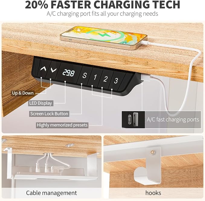 Kingant Electric Standing Desk with 4 Drawers,USB Charging Ports 63"x 30" | Ergonomic Height Adjustable Large Workstation, Heavy-Duty Sit Stand Up Desk For Home Office Daily Work,Nature